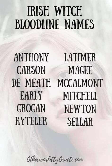 Don’t see your name? Remeber, this is the ones they knew about. ���😉✨ Witch Bloodline Names, Witchy Baby Names, Goth Names, Witchy Names, Irish Witch, Character Sheet Writing, Magic Names, Oc Names, Witch Names