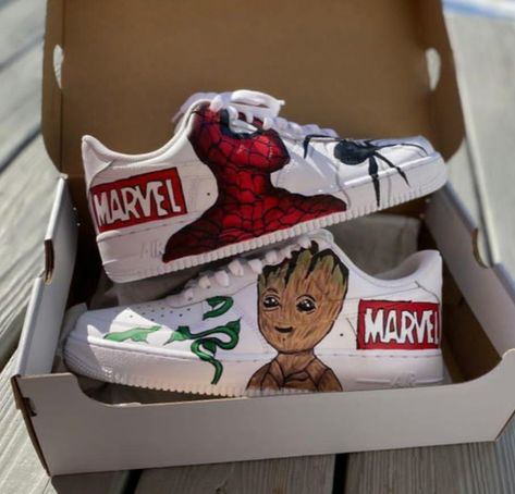 Custom Air Force Ones, Marvel Shoes, Marvel Jewelry, Marvel Fashion, Painted Shoes Diy, Custom Sneakers Diy, Marvel Gifts, Custom Painted Shoes, Custom Shoes Diy