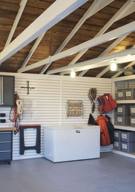 Deep Freezer In Garage, Beadboard Garage Walls, Garage Freezer, Garage Inspiration, Garage Solutions, Farming Ideas, Dressing Room Closet, Freezer Organization, Garage Remodel