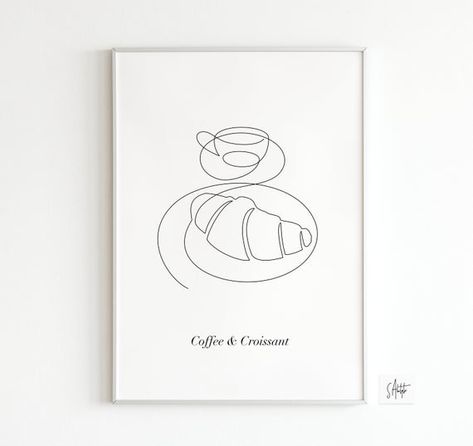 Crossaint Tattoo, Crossaint Drawing, Croissant Tattoo, Croissant Art, Minimalist Kitchen Decor, Drawing Classic, Bread Bar, Dining Wall Decor, Art Parisien