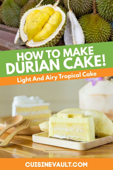 Durian Recipe Desserts, Durian Fruit Recipe, Durian Cake Recipe, Durian Recipe, Durian Cake, Asian Cakes, Indonesian Desserts, Asian Cake, Cake Filling Recipes