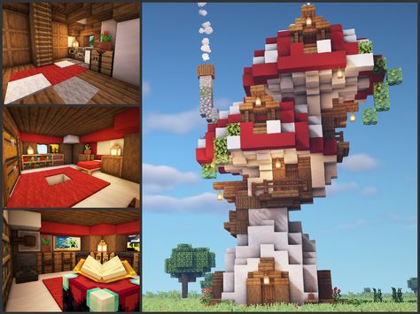 Cute Minecraft Fantasy House, Minecraft Giant Mushroom House, Mushroom Core Minecraft, Big Mushroom House Minecraft, Cute Minecraft Mushroom House, Mushroom Treehouse Minecraft, Mc Mushroom House, Minecraft Mooshroom Island, Mushroom Themed Minecraft Builds