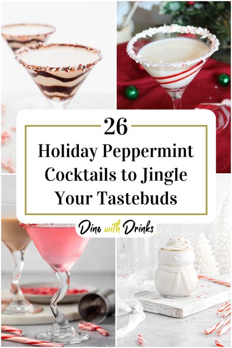 Collage of 4 holiday peppermint cocktails. Peppermint Horchata Drinks, Rumplemintz Drinks Cocktails, Peppermint Alcoholic Drinks, Christmas Peppermint Julep, Peppermint Schnapps Recipes, Peppermint Twist Smirnoff Drinks, Peppermint Cocktails, Peppermint Schnapps Cocktails, Chocolate Peppermint Cocktail