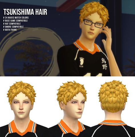 Sims 4 Cc Haikyuu Uniform, Sims 4 Haikyuu Cc, Anime Hairstyles Male, Mod Hair, Cc Hair, Haikyuu Tsukishima, Sims 4 Anime, Male Hair, Sims 4 Expansions