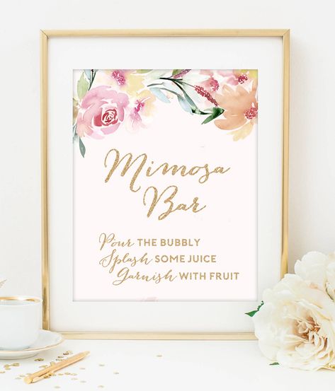 This free printable Mimosa Bar sign is perfect for your Bridal Shower, New Year’s Eve Party or for any party! Just download and print! Mimosa Bar Printables, Diy Wedding Bar Sign, Bar Printables, Bubbly Bar Sign, Mom-osa Bar Sign, Bubbly Bar, Mimosa Bar Sign, Bridal Shower Printables, Bridal Shower Flowers