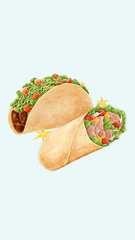 Salad wrap & taco phone wallpaper, Mexican food illustration | premium image by rawpixel.com / Jigsaw Wallpaper Mexican, Taco Wraps, Salad Wrap, Healthy Wraps, Salad Wraps, Tortilla Wraps, Food Illustration, Wrap Recipes, Food Illustrations