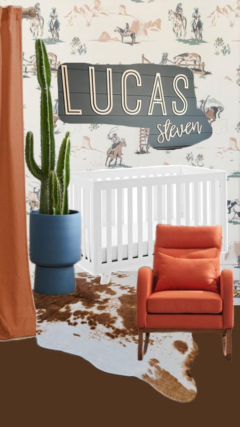 Cowboy nursery western little boys room blues and oranges Nursery Western, Cowboy Nursery, Boys Room, Boy's Room, Cactus, Cowboy, Nursery, Blue