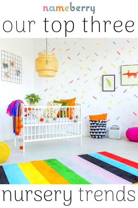 Looking for nursery inspiration? We've rounded up three of our favorite nursery trends right now, as well as some of the awesome baby products our members recommend. Click to get inspired! Bright Boho Nursery, Primary Colors Nursery, Colourful Baby Room, Vibrant Nursery, Rainbow Nursery Theme, Colourful Nursery, Colorful Nursery Decor, Bright Nursery, Baby Room Colors