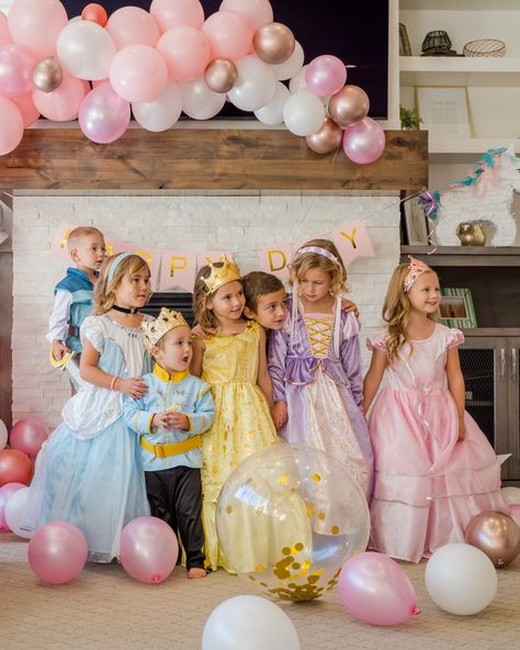 Princess Party Dress Up, Modern Disney Princess Birthday Party, Dress Up Princess Party, Princess Dress Up Birthday Party, Princess Party Three Year Old, Four Year Old Princess Party, Princess Dress Up Party Ideas, 4 Year Princess Birthday Party, At Home Princess Birthday Party