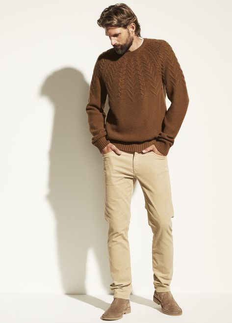 Neutral Fall Outfits Men, Mens Fall Family Photo Outfit, Brown Sweater Outfit Men, Men Brown Outfit, Ballet Outfits, Mountain Chic, Male Type, Khaki Pants Outfit, Tan Outfit