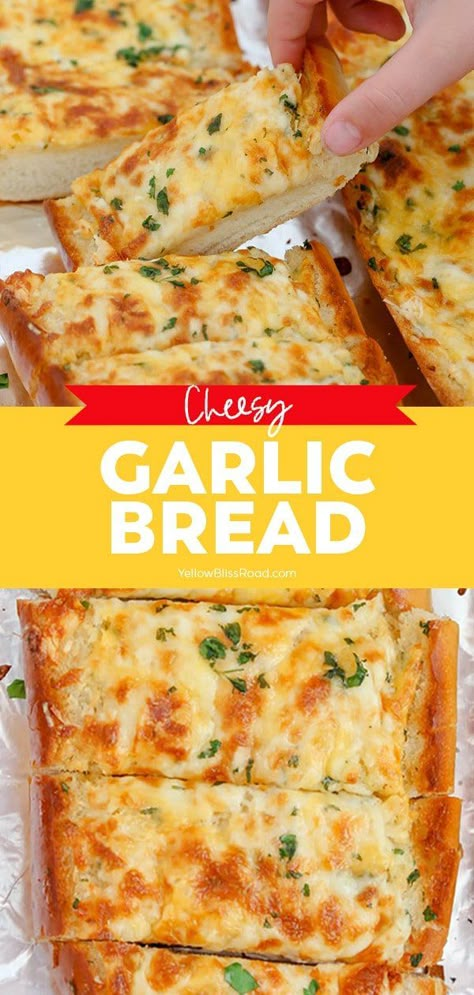 Turn plain french bread into cheesy, garlicky perfection with this epic Cheesy Garlic Bread with three kinds of cheese, herbs and tons of garlic. Best Cheesy Garlic Bread, Homemade Garlic Bread Recipe, Cheesy Garlic Bread Recipe, Asparagus Casserole, French Bread Loaf, Homemade Garlic Bread, French Bread Recipe, Garlic Cheese Bread, Dads Birthday