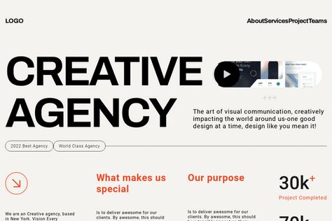 From Webflow: "The Creative Agency Design Webflow template is a modern and dynamic website template designed for creative agencies and digital studios. It features a visually appealing design with bold typography, vibrant colors, and stunning imagery, providing an engaging user experience. This template is fully customizable, allowing you to tailor it to your brand's unique needs. Special thanks: https://ui8.net/zn-studio/products/zn-creative-agency-landing-page" Website Digital Agency, Typography Website Design Inspiration, Creative Agency Profile, Advertising Agency Website Design, Web Design Agency Website, Creative Agency Website Design, Blog Design Website, Moodboard Portfolio, Digital Agency Website Design