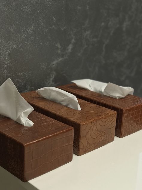 Dress up the tissue box with a elegant leather cover Leather Tissue Box Cover, Havdalah Candle, Modern Packaging Design, Tissue Napkins, Kleenex Box Cover, Modern Packaging, Kleenex Box, Leather Panel, Decor Elements