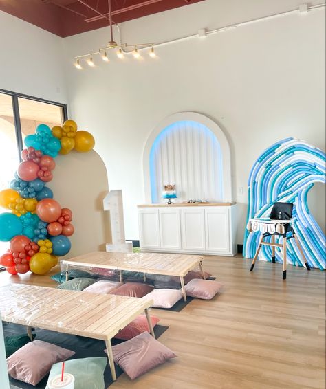 Surf Balloon Garland, The Big One Balloon Arch, The Big One Surf Birthday, Surf Birthday, Surf Party, Retro Surf, Kids Birthday Theme, One Balloon, Baby First Birthday