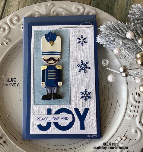 Soldier Cards Ideas, Sizzix Harvey, Nutcracker Cards, Stash Ideas, Nutcracker Christmas Card, Christmas Toy Soldiers, Die Cut Christmas Cards, Christmas Card Envelopes, Tin Soldier