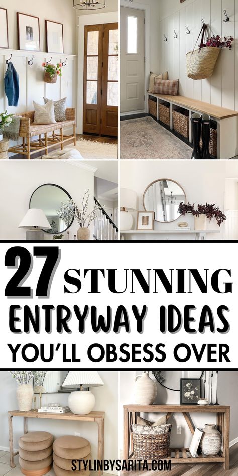 27 SMALL ENTRYWAY IDEAS TO MAXIMIZE YOUR SPACE - Stylin by Sarita Entrance Ideas Entryway, Small Entryway Ideas, Rustic Entryway Table, Foyer Ideas Entryway, Small Foyer, Narrow Entryway, Small Entrance, Entry Ideas, Rustic Entryway