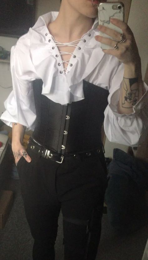 Revealing Men Clothes, Fancy Male Clothes, Enby Prom Outfit, Pirate Aesthetic Outfit Male, Male Corset Aesthetic, Male Corset Outfit, Male Pirate Outfit, Vampire Aesthetic Outfit Male, Villian Outfits Male