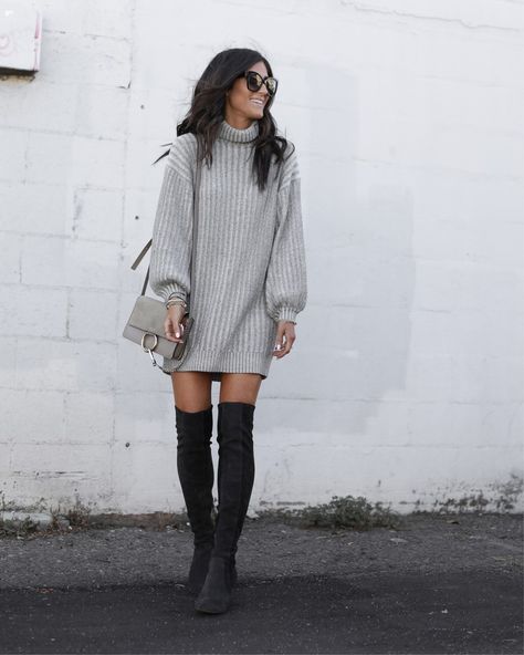 Winter Sweater Dress Outfit, Turtleneck Sweater Dress Outfit, Gray Sweater Dress Outfit, Sweater Over Dress, Chloe Handbag, Winter Sweater Dress, Philly Style, Cute Sweater Dresses, Fall Sweater Dress