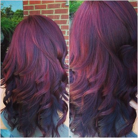 Love this hair color, I want 2 try this on Ashley! Burgundy Hair With Purple, Black Underneath Hair, Hair With Purple Underneath, Red Hair Colour, Hair With Purple, Underneath Hair, Winter Hair Color, Burgundy Hair, Hair Envy