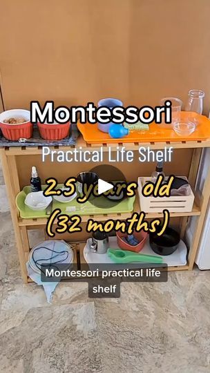 3.9K views · 67 reactions | New Montessori Practical Life Shelf at 2.5 years old. Again, Practical Life activities aren't a replacement for real life scenarios. She has quite the opportunity to work the practixal skills in real life scenarios. theyre a supplement for when she wants to keep pouring, scooping, transfering, etc far beyond what is necessary or reasonable in our daily routine. Because repetition is incredibly important for mastering a skill or an activity. These aren't the ONLY toys or activities we have. A Practical Life Shelf doesn't replace her pretend play toys. These Montessori practical life activities are ones I notice her doing throughout the day and while she has the opportunity to do these in their real life application, the number of times she'd like to do these prac Practical Life Activities 12 Months, Practical Life Shelf, Montessori Daily Life Activities, Practical Life Exercises Montessori, Montessori Extensions Practical Life, Montessori Shelf, Practical Life Activities, Montessori Practical Life, Life Learning