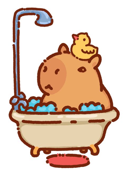 A cute capybara illustration, little capybara having a bath with a duck on his head Capybara Drawing, Capybara Illustration, Cute Designs To Draw, Pumpkin Drawing, Cute Capybara, Wings Drawing, Drawing Wallpaper, Funny Illustration, A Duck