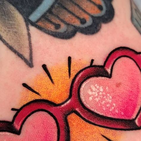 Paramore Tattoo, Traditional Tattoo Filler, Glasses Tattoo, Lower Leg Tattoos, Stomach Tattoos Women, Candle Tattoo, Food Tattoos, Tattoo Filler, Heart Shaped Glasses