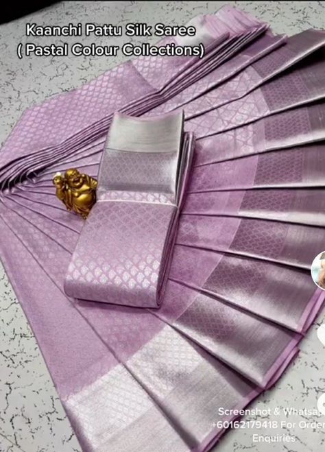 Lavender Sarees, Saree Colours, Saree Colors, Kerala Wedding Saree, Fashionable Saree, Lavender Colour, Saree Kanchipuram, Arabic Henna Designs, Reception Saree