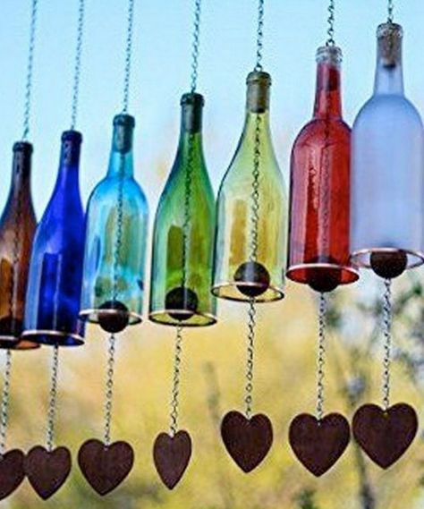 Wine Bottle Chimes, Bottle Chimes, Wine Bottle Project, Make Wind Chimes, Wine Bottle Wind Chimes, Old Wine Bottles, Empty Wine Bottles, Wine Bottle Corks, Glass Bottle Diy