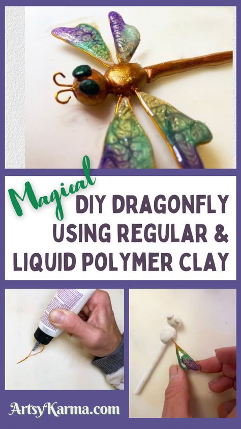 Diy Dragonfly, Pebeo Paint, Liquid Polymer Clay, Liquid Clay, Diy Magnets, Foam Clay, Dragonfly Wings, Magnet Crafts, Mixed Media Tutorials