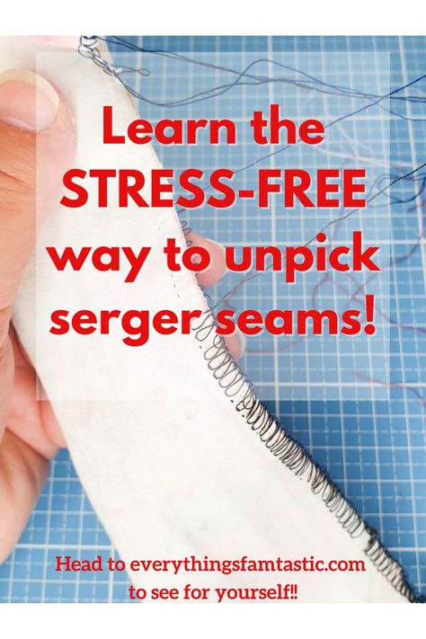 Sewing with a serger is fun, until something goes wrong and you need to undo the stitches. Forget ripping at stitches wildly! There is an easy way to unpick the overlock stitching without tearing the fabric (or your hair out!). Follow the link to see this insider sewing tip! And don't forget to save this pin for later! | sewing tip | use a serger | use an overlocker | easy sewing tip | sewing tips and tricks | sewing help | sewing fail | sewing stitches | stress free sewing | #sewing #sewinghack Overlocker For Beginners, Overlocker Projects, Serger Patterns, Quilted Jacket Pattern, Sewing Beginners, Serger Stitches, Sewing Terms, Sewing Tips And Tricks, Overlock Machine