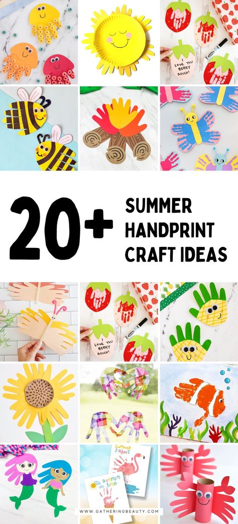 20+ Fun Summer Handprint Crafts Ideas — Gathering Beauty June Handprint Art, Summer Handprint Crafts, Campfire Crafts For Kids, Kids Crafts Summer, Summer Handprint Art, Playgroup Ideas, Pineapple Crafts, Crab Crafts, August Crafts