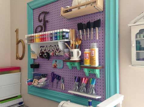 Craft Room Organization with Framed Pegboard 24 Peg Board Organization, Framed Pegboard, Pegboard Craft Room, Crafts Organization, Diy Pegboard, Pegboard Ideas, Crafting Room, Pegboard Storage, Pegboard Organization