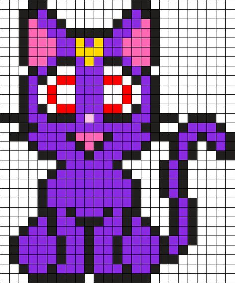 Luna From Sailor Moon Perler Bead Pattern / Bead Sprite Luna Sailor Moon Perler Beads, Fuse Bead Patterns Sailor Moon, Cross Stitch Patterns Sailor Moon, Sailor Moon Bead Patterns, Sailor Moon Fuse Beads, Perler Bead Patterns Sailor Moon, Anime Bead Patterns, Sailor Moon Pixel Art Grid, Sailor Moon Pixel Art