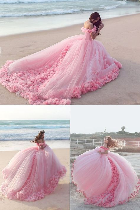 Wedding Frocks, Romantic Wedding Dress, Dress Train, Pretty Quinceanera Dresses, Pink Wedding Dress, Princess Ball Gowns, Pretty Prom Dresses, Fairytale Dress, Quince Dresses