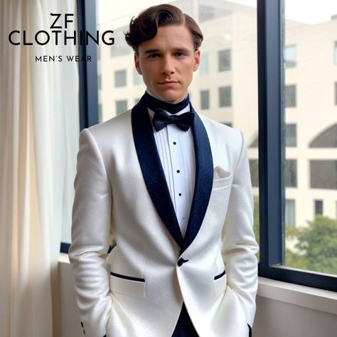 Unique Tuxedo Men, Unique Tuxedos, Groom Suit Navy, Tuxedo White, Ivory Tuxedo, Grooms Outfit, Designer Tuxedo, Suits Formal, Suits Wedding