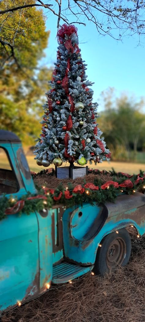 Vintage Truck Christmas, 57 Chevy Trucks, Gate Entrance, Front Gate, 57 Chevy, Christmas Farm, Front Gates, Christmas Photography, Chevy Truck