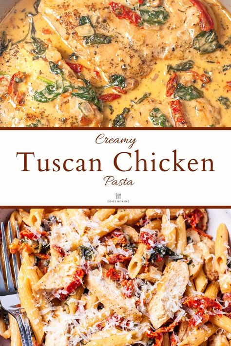 Sun Dried Tomatoes And Spinach, Tuscan Chicken Skillet, Garlic Parmesan Cream Sauce, Chicken Pasta Dishes, Tuscan Chicken Pasta, Parmesan Cream Sauce, Tuscan Chicken, Chicken Thigh Recipes Crockpot, Sauteed Chicken