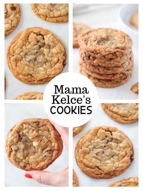 Mama Kelce's Chocolate Chip Cookie Recipe Mama Kelsey Chocolate Chip Cookies, Jesse James Decker Chocolate Chip Cookie, Mamma Kelce Cookies, Momma Kelce Cookies, Mama Kelce's Best Chocolate Chip Cookies, Donna Kelce Chocolate Chip Cookies, Mama Kelce Cookie Recipe, Donna Kelce Cookie Recipe, Almond Chocolate Chip Cookies