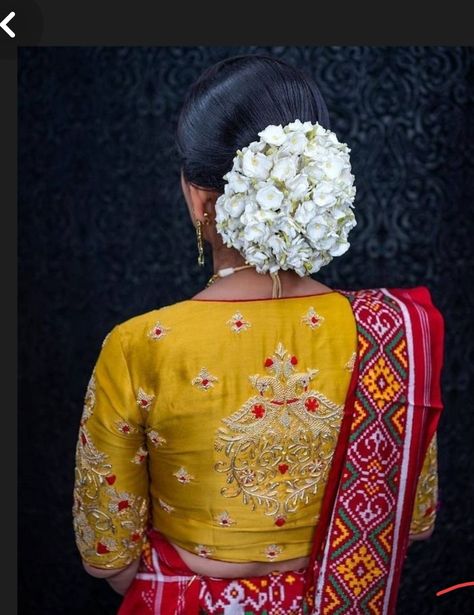 Heavy Blouses, Floral Bun, Saree Colours, Handwork Design, Blouse Works, Designer Bangles, Blouse Designs High Neck, Embroidery Blouses, Cotton Blouse Design