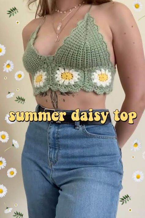 Aesthetic Crochet Top, Crochet Top Ideas, Granny Square Cardigan, Square Cardigan, Fall Crochet Patterns, Womens Athletic Outfits, Crochet Crop Top Pattern, Aesthetic Crochet, Crochet Daisy