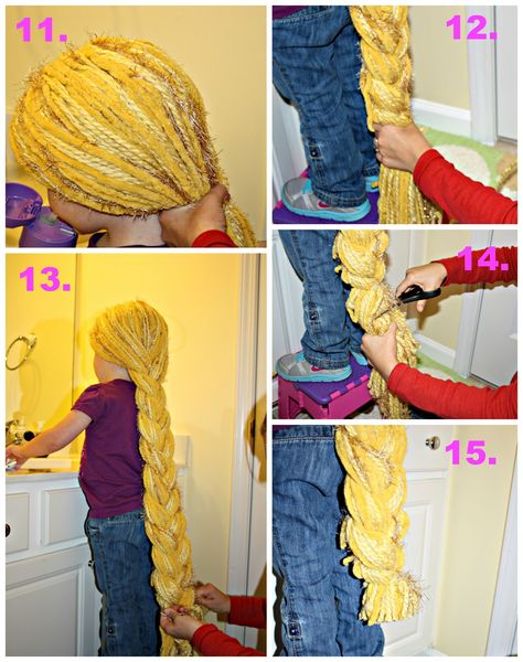 How To Make Rapunzel Hair, Diy Rapunzel Wig, Rapunzel Wig Yarn, Rapunzel Yarn Wig, Diy Rapunzel Hair, Rapunzel Wig, Yarn Wig, Rapunzel Dress, Rapunzel Costume