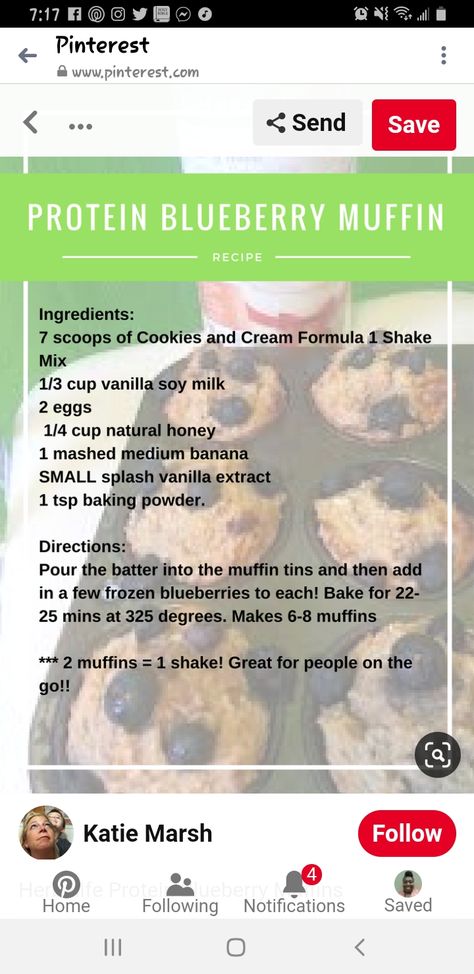 Muffin In A Cup, Blueberry Protein Muffins, Herbalife Protein, Herbalife Recipes, Muffin Recipes Blueberry, Blueberry Muffin, Muffin Tins, Frozen Blueberries, Natural Honey