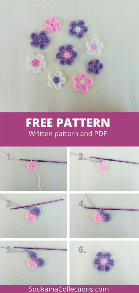 Crochet Flower Simple Pattern, Simple Flower Crochet Pattern Free, Free Flower Crochet Pattern Simple, Small Crocheted Flowers Free Pattern, Crochet Flower For Beginners, Miniature Crochet Flowers, Crochet Patterns Flowers Easy, Simple Crochet Flower Pattern, Crochet Flowers Simple