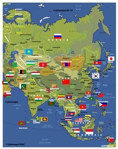 Asia Flags, World Flags With Names, Asian Maps, India World Map, World Geography Map, World Map With Countries, Indian History Facts, Changchun, Geography Map