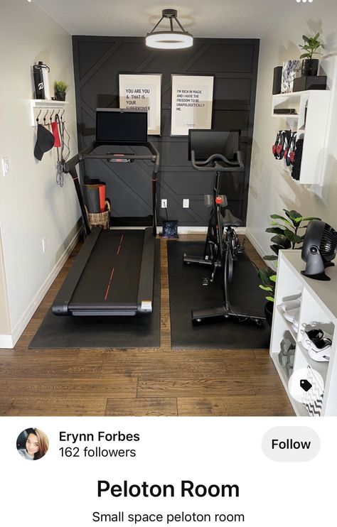 Small Excersise Room, Small Home Office And Gym Ideas, Small Work Out Room Ideas Home, Simple Garage Gym Ideas, Excersise Room Decor Home Gyms, Workout Living Room Design, Bedroom Turned Into Gym, Tiny Workout Room, Closet Home Gym