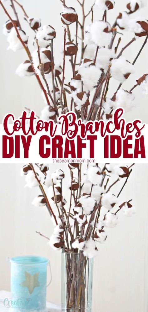 Are you on the lookout for beautiful farmhouse decorating ideas that you can whip up in just minutes? You can easily create a fabulous DIY farmhouse décor with these adorable cotton branches! via @petroneagu Farmhouse Decorating Ideas, Cotton Branches, Branches Diy, Cotton Decor, Farmhouse Decorating, Diy Crafts For Adults, Diy Yarn Crafts, Fabulous Diy, Friends Diy