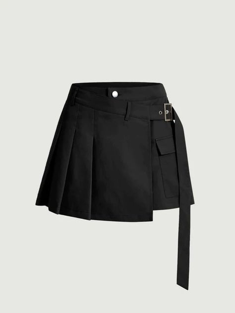 SHEIN MOD Flap Pocket Buckled Side Pleated Skirt | SHEIN USA Rock Outfit, Half Skirt, Women Skirts, Mode Inspo, Fashion Design Clothes, Cute Skirts, Dark Fashion, Stage Outfits, Kpop Outfits