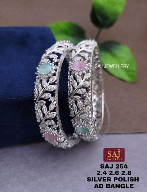 Silver Kangan Design For Women, Silver Bangles Design For Women Indian, Silver Bangles Indian, Traditional Closet, Anklet Design, Silk Thread Earrings Designs, Silver Kada, Cz Bangles, Trendy Silver Jewelry