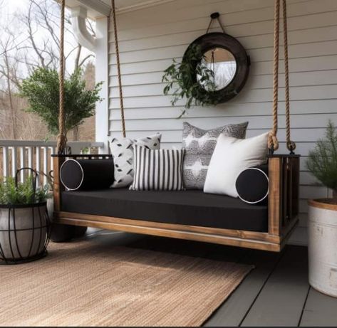 Front Porch Swing Ideas, Farmhouse Porch Swings, Bathroom Lighting Ideas, Custom Porch, Porch Bed, Diy Porch Swing, Windsor House, Front Porch Swing, Porch Swing Bed