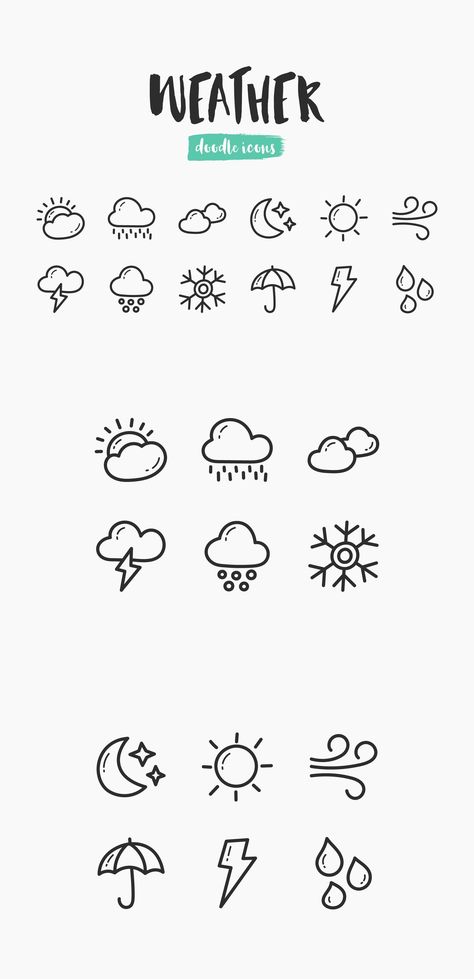 Weather Hand-Drawn Doodle Icons Calendar Design Drawing, Planner Doodles Ideas Simple, Nature Doodles Simple, Calendar Doodles Ideas, Journal Doodles Simple, Wind Doodle, April Doodles, Minimalist Doodles, Weather Drawing